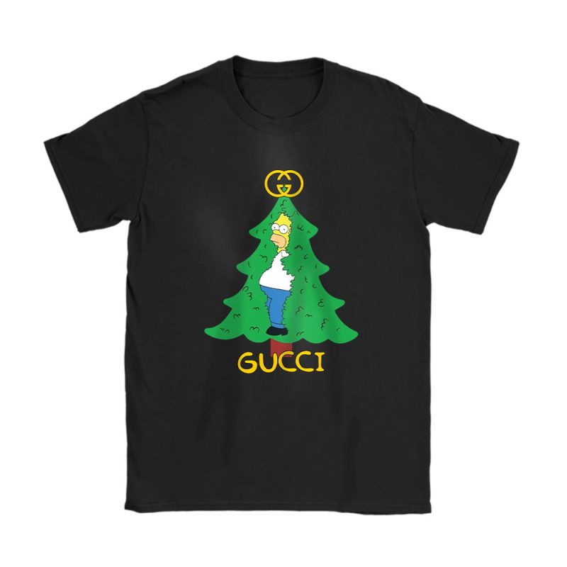 Homer Simpson Christmas Tree Gucci Unisex T-Shirt Cotton Tee TAT23333