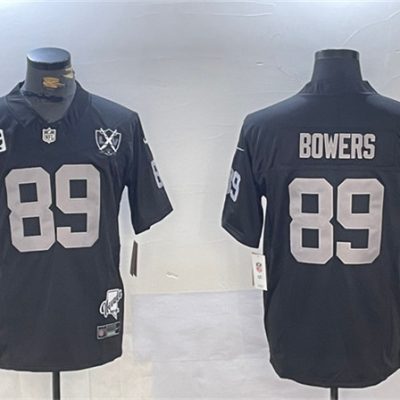 Las Vegas Raiders #89 Brock Bowers Black 2024 F.U.S.E With Nevada Silver Stat Patch And 65th Anniversary Patch 4-Star C Patch Football Stitched Jersey