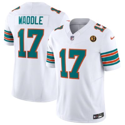 Miami Dolphins #17 Jaylen Waddle White 2023 F.U.S.E. Alternate With John Madden Patch Vapor Limited Football Stitched Jersey