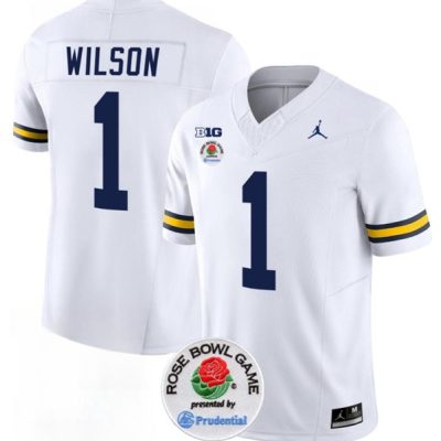 Michigan Wolverines #1 Roman Wilson 2023 F.U.S.E. White Rose Bowl Patch Stitched Jersey