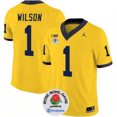 Michigan Wolverines #1 Roman Wilson 2023 F.U.S.E. Yellow Rose Bowl Patch Stitched Jersey