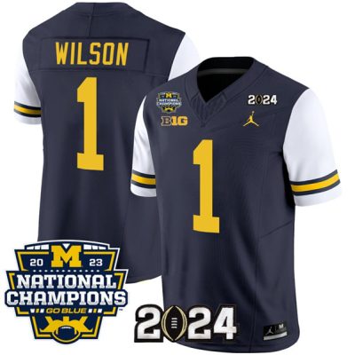 Michigan Wolverines #1 Roman Wilson Navy/White 2024 F.U.S.E. With 2023 National Champions Patch Stitched Jersey