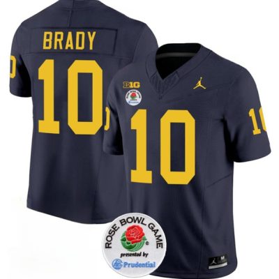 Michigan Wolverines #10 Tom Brady 2023 F.U.S.E. Navy Blue Rose Bowl Patch Stitched Jersey