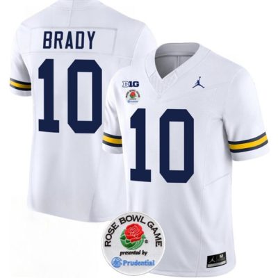 Michigan Wolverines #10 Tom Brady 2023 F.U.S.E. White Rose Bowl Patch Stitched Jersey