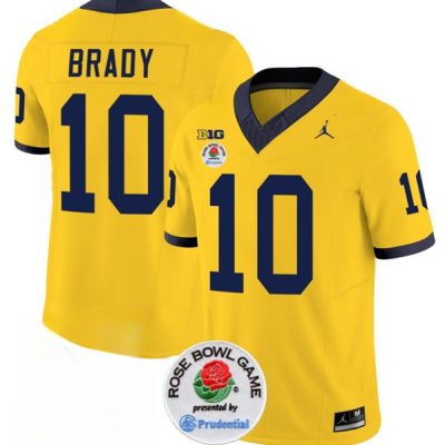 Michigan Wolverines #10 Tom Brady 2023 F.U.S.E. Yellow Rose Bowl Patch Stitched Jersey