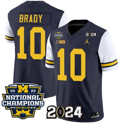 Michigan Wolverines #10 Tom Brady Navy/White 2024 F.U.S.E. With 2023 National Champions Patch Stitched Jersey