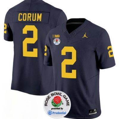 Michigan Wolverines #2 Blake Corum 2023 F.U.S.E. Navy Blue Rose Bowl Patch Stitched Jersey