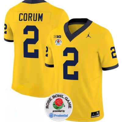 Michigan Wolverines #2 Blake Corum 2023 F.U.S.E. Yellow Rose Bowl Patch Stitched Jersey