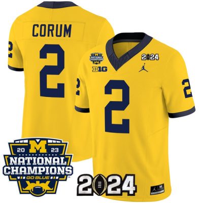 Michigan Wolverines #2 Blake Corum Yellow 2024 F.U.S.E. With 2023 National Champions Patch Stitched Jersey