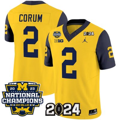 Michigan Wolverines #2 Blake Corum Yellow/Navy 2024 F.U.S.E. With 2023 National Champions Patch Stitched Jersey