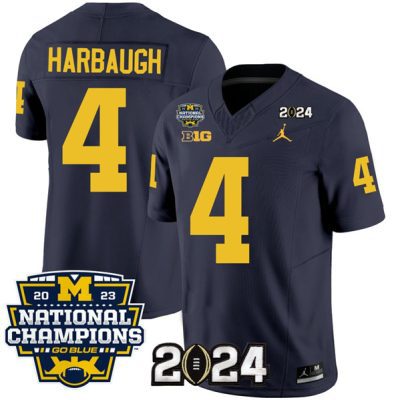 Michigan Wolverines #4 Jim Harbaugh Navy 2024 F.U.S.E. With 2023 National Champions Patch Stitched Jersey