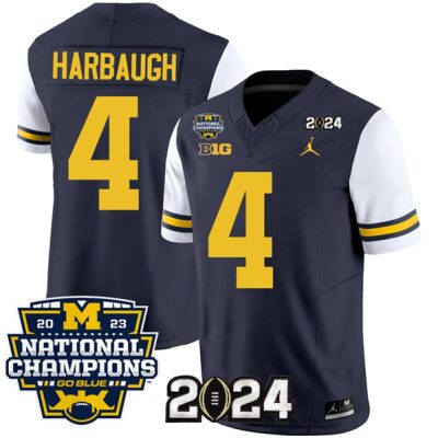 Michigan Wolverines #4 Jim Harbaugh Navy/White 2024 F.U.S.E. With 2023 National Champions Patch Stitched Jersey