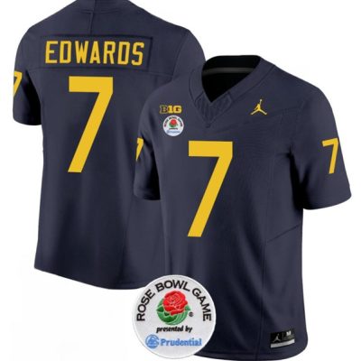 Michigan Wolverines #7 Donovan Edwards 2023 F.U.S.E. Navy Blue Rose Bowl Patch Stitched Jersey