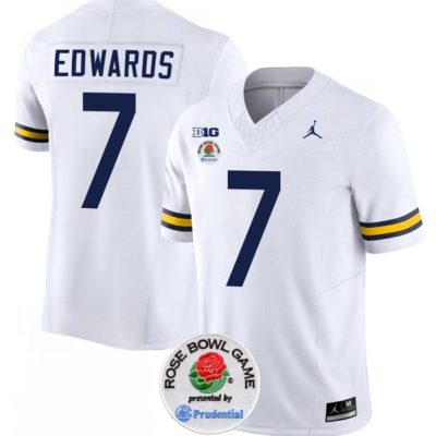 Michigan Wolverines #7 Donovan Edwards 2023 F.U.S.E. White Rose Bowl Patch Stitched Jersey