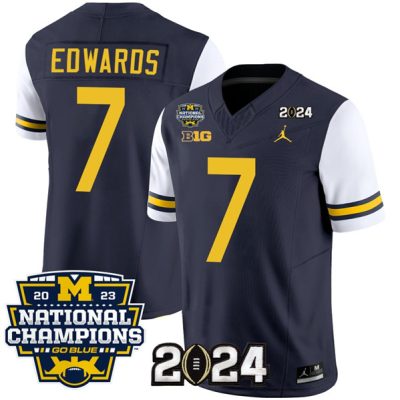 Michigan Wolverines #7 Donovan Edwards Navy/White 2024 F.U.S.E. With 2023 National Champions Patch Stitched Jersey