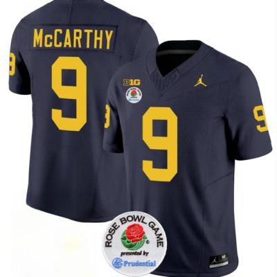 Michigan Wolverines #9 J.J. McCarthy 2023 F.U.S.E. Navy Blue Rose Bowl Patch Stitched Jersey