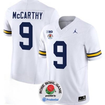 Michigan Wolverines #9 J.J. McCarthy 2023 F.U.S.E. White Rose Bowl Patch Stitched Jersey