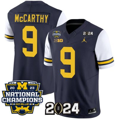 Michigan Wolverines #9 J.J. McCarthy Navy/White 2024 F.U.S.E. With 2023 National Champions Patch Stitched Jersey