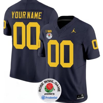 Michigan Wolverines ACTIVE PLAYER Custom 2023 F.U.S.E. Navy Blue Rose Bowl Patch Stitched Jersey