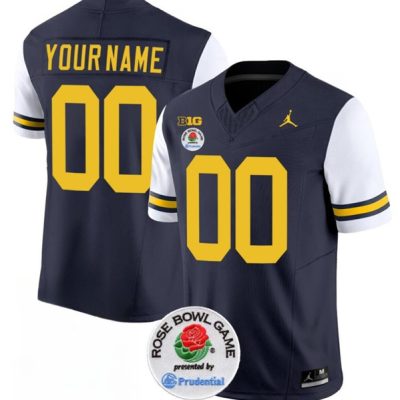 Michigan Wolverines ACTIVE PLAYER Custom 2023 F.U.S.E. Navy/White Rose Bowl Patch Stitched Jersey