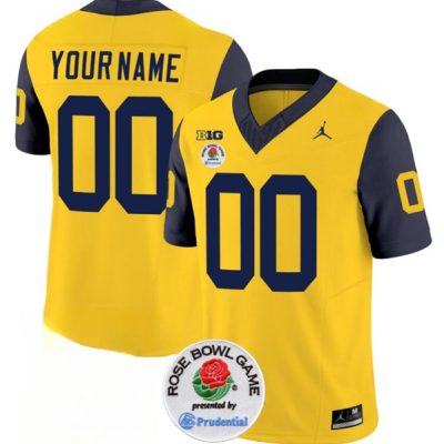 Michigan Wolverines ACTIVE PLAYER Custom 2023 F.U.S.E. Yellow/Navy Rose Bowl Patch Stitched Jersey