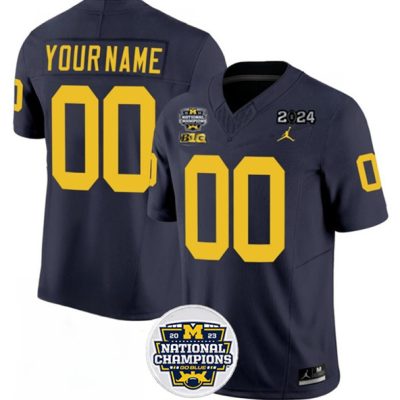 Michigan Wolverines ACTIVE PLAYER Custom Navy 2024 F.U.S.E. With 2023 National Champions Patch Stitched Jersey