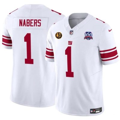 New York Giants #1 Malik Nabers White 2024 Draft F.U.S.E. Patch And 100TH Season Patch Vapor Untouchable Limited Football Stitched Jersey