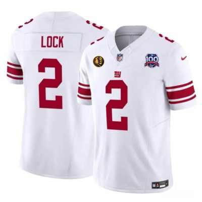 New York Giants #2 Drew Lock White 2024 F.U.S.E. With John Madden Patch And 100TH Season Patch Vapor Untouchable Limited Football Stitched Jersey