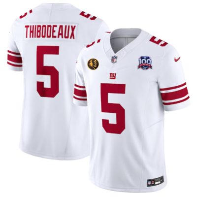 New York Giants #5 Kayvon Thibodeaux White 2024 F.U.S.E. Patch And 100TH Season Patch Vapor Untouchable Limited Football Stitched Jersey