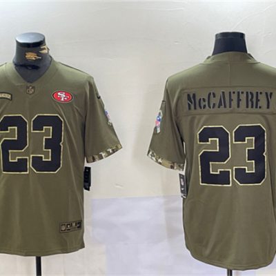 San Francisco 49ers #23 Christian McCaffrey Olive 2022 Salute To Service Limited Football Stitched Jersey