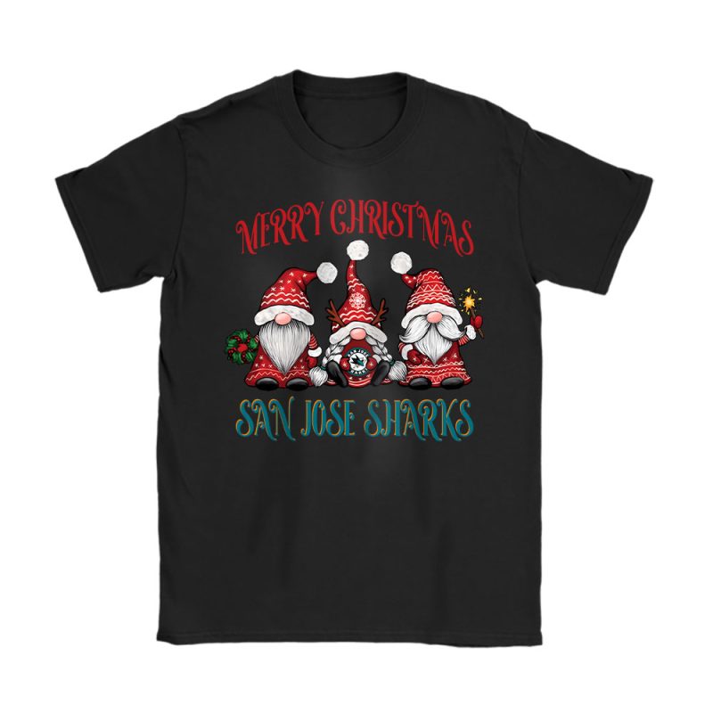 San Jose Sharks Merry Christmas NHL Gift For Fan Christmas Gnomes Unisex T-Shirt Cotton Tee TAT24298