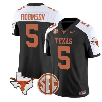 Texas Longhorns #5 Bijan Robinson Black F.U.S.E. State Map & SEC Patch Stitched Jersey