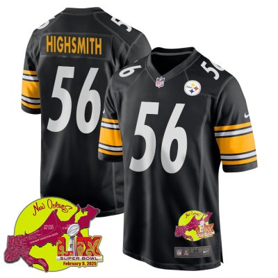 Alex Highsmith 56 Pittsburgh Steelers Super Bowl LIX New Orleans Patch Game Men Jersey - Black