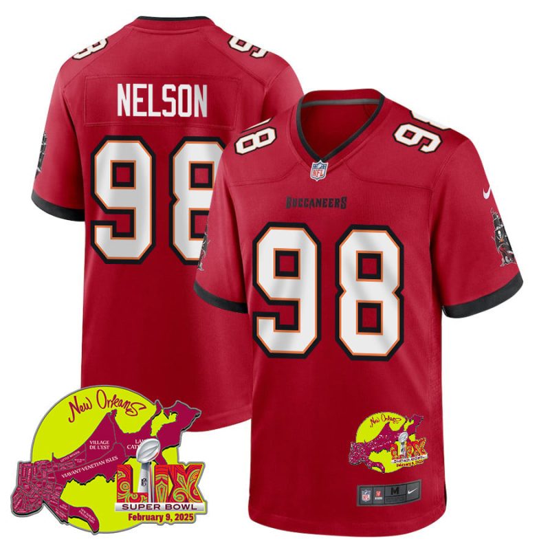 Anthony Nelson 98 Tampa Bay Buccaneers Super Bowl LIX New Orleans Patch Game Men Jersey - Red