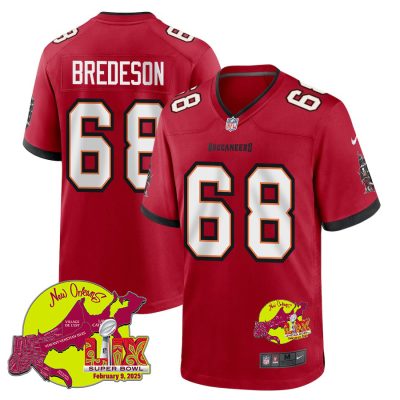 Ben Bredeson 68 Tampa Bay Buccaneers Super Bowl LIX New Orleans Patch Game Men Jersey - Red