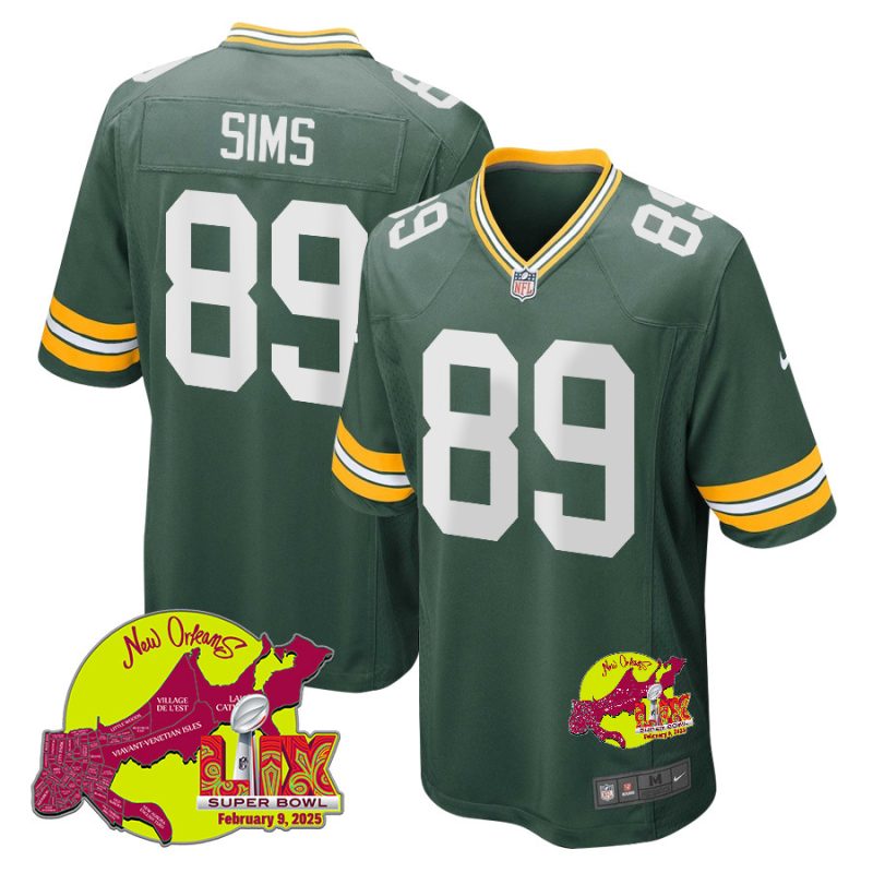 Ben Sims 89 Green Bay Packers Super Bowl LIX New Orleans Patch Game Men Jersey - Green