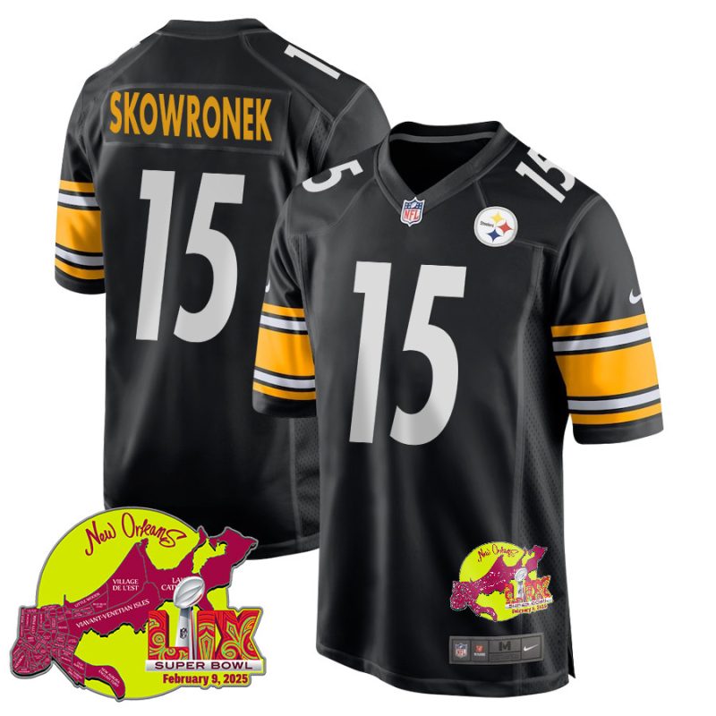 Ben Skowronek 15 Pittsburgh Steelers Super Bowl LIX New Orleans Patch Game Men Jersey - Black