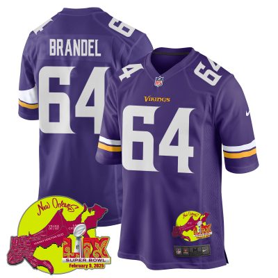 Blake Brandel 64 Minnesota Vikings Super Bowl LIX New Orleans Patch Game Men Jersey - Purple