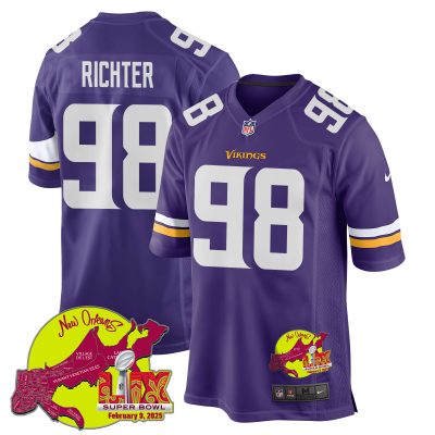 Bo Richter 98 Minnesota Vikings Super Bowl LIX New Orleans Patch Game Men Jersey - Purple