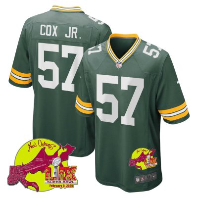 Brenton Cox Jr. 57 Green Bay Packers Super Bowl LIX New Orleans Patch Game Men Jersey - Green