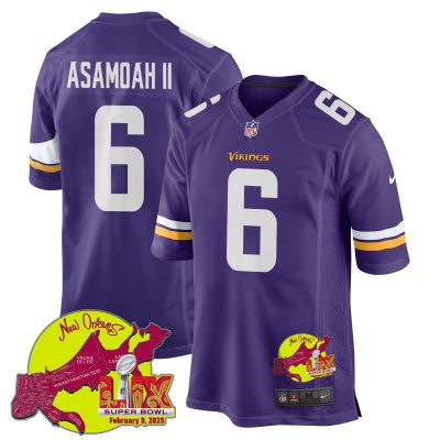 Brian Asamoah II 6 Minnesota Vikings Super Bowl LIX New Orleans Patch Game Men Jersey - Purple