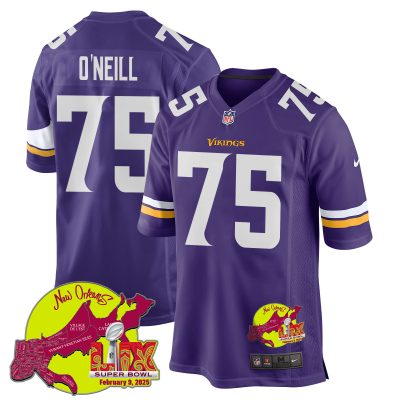 Brian O'Neill 75 Minnesota Vikings Super Bowl LIX New Orleans Patch Game Men Jersey - Purple