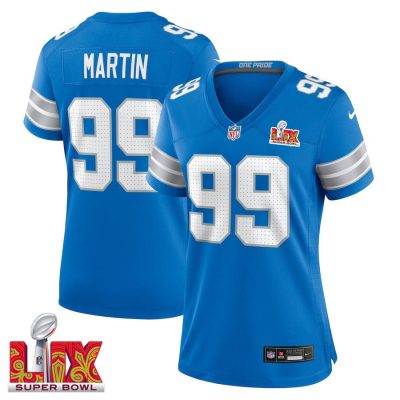 Brodric Martin #99 Detroit Lions Super Bowl LIX Women's Jersey - Blue