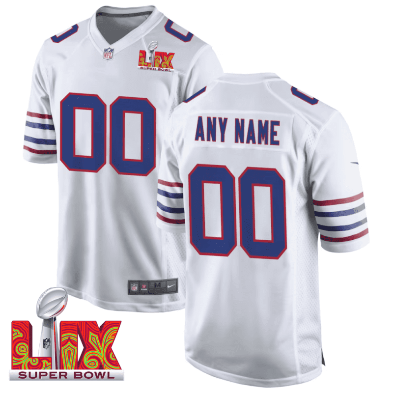Buffalo Bills Super Bowl LIX Patch Game Men Custom Jersey - White