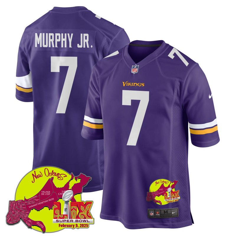 Byron Murphy Jr. 7 Minnesota Vikings Super Bowl LIX New Orleans Patch Game Men Jersey - Purple