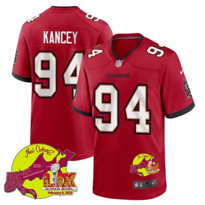 Calijah Kancey 94 Tampa Bay Buccaneers Super Bowl LIX New Orleans Patch Game Men Jersey - Red