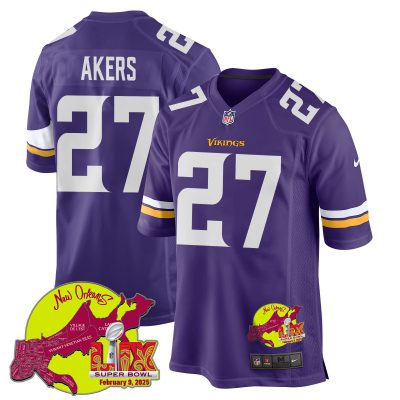 Cam Akers 27 Minnesota Vikings Super Bowl LIX New Orleans Patch Game Men Jersey - Purple