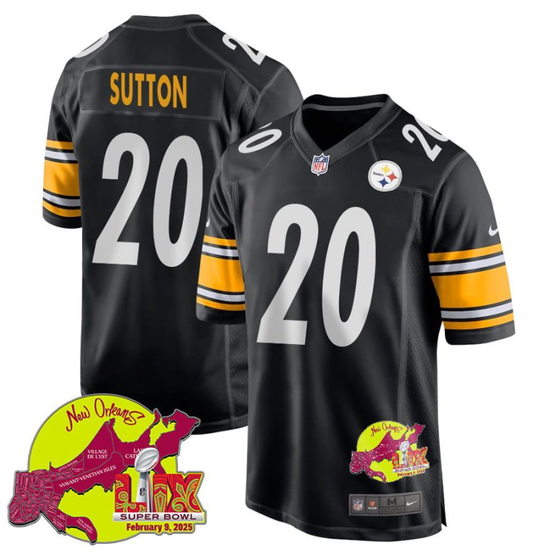 Cameron Sutton 20 Pittsburgh Steelers Super Bowl LIX New Orleans Patch Game Men Jersey - Black