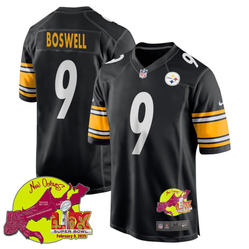 Chris Boswell 9 Pittsburgh Steelers Super Bowl LIX New Orleans Patch Game Men Jersey - Black