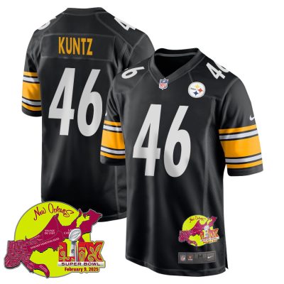 Christian Kuntz 46 Pittsburgh Steelers Super Bowl LIX New Orleans Patch Game Men Jersey - Black